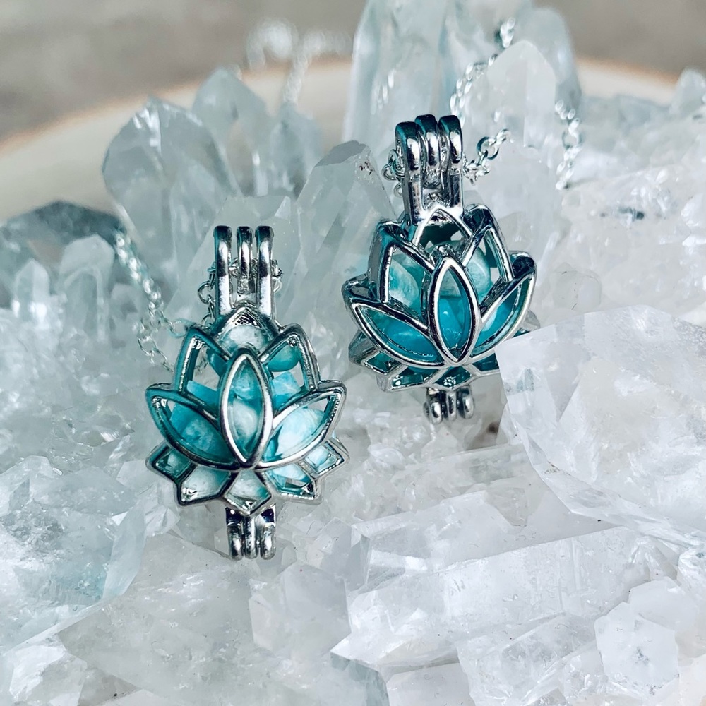 Amazonite Lotus Caged Crystal Necklace - Picture 4 of 6
